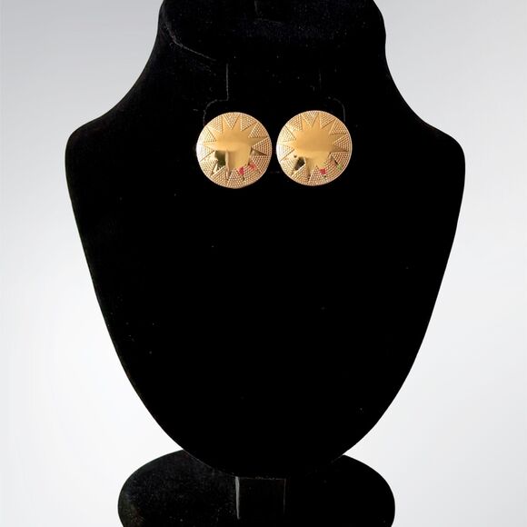 Vintage Sunburst Goldtone Earrings | Textured | Avon 1987 | NIB - Picture 3 of 4